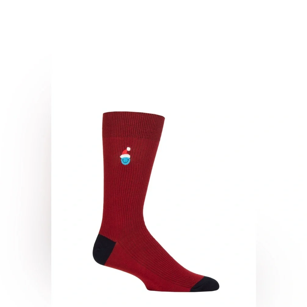 NWT Happy Socks Smiley Santa Embroidery Socks Size 5.5-9.5
